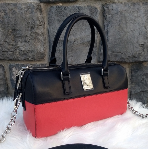 Calvin Klein Watermelon Red Black Calf Leather Tonya Satchel - Picture 16 of 16